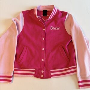 Barbie Pink Womens L Varsity Jacket Spell Out Embroidered Retro Hot Topic